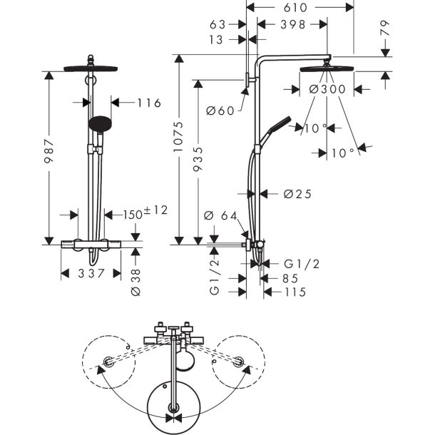 hansgrohe Raindance Alive S Puro Showerpipe 300 EcoSmart - B�rstet sort krom