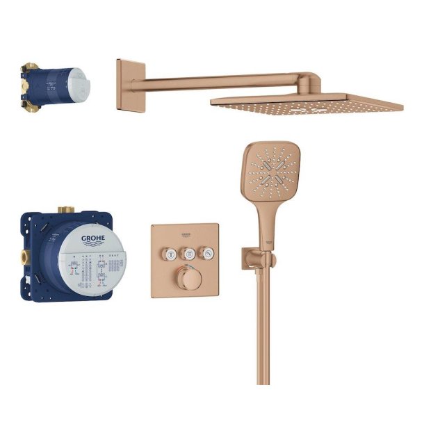 GROHE Grohtherm SmartControl med Rainshower SmartActive 310 Cube - Indbyning - B�rstet warm sunrise