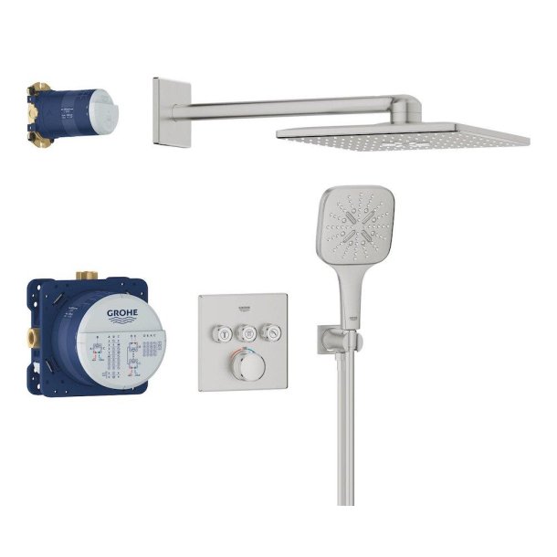 GROHE Grohtherm SmartControl med Rainshower SmartActive 310 Cube - Indbyning - Supersteel