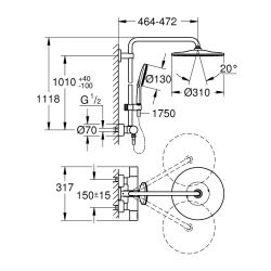 GROHE Rainshower SmartActive 310 brusesystem med termostat - B�rstet cool sunrise
