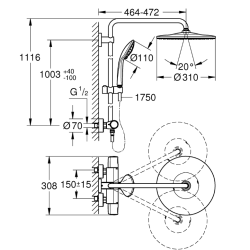 GROHE Euphoria 310 brusesystem med termostat til v�gmontering - B�rstet cool sunrise