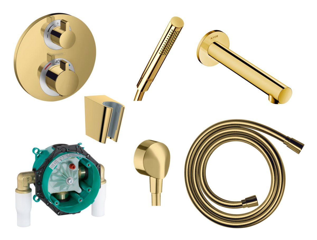 Hansgrohe Ecostat S indbygningspakke til kar (poleret guld optik ...