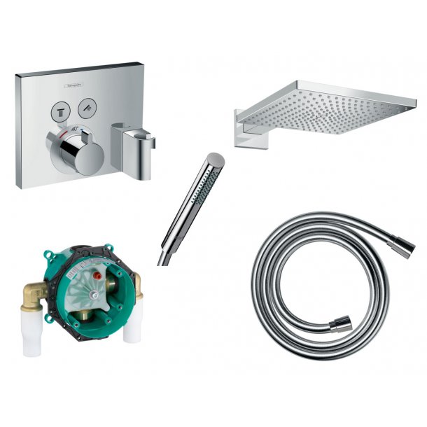 hansgrohe ShowerSelect termostat + Raindance E 300 hovedbruser - Indbygningspakke - Krom